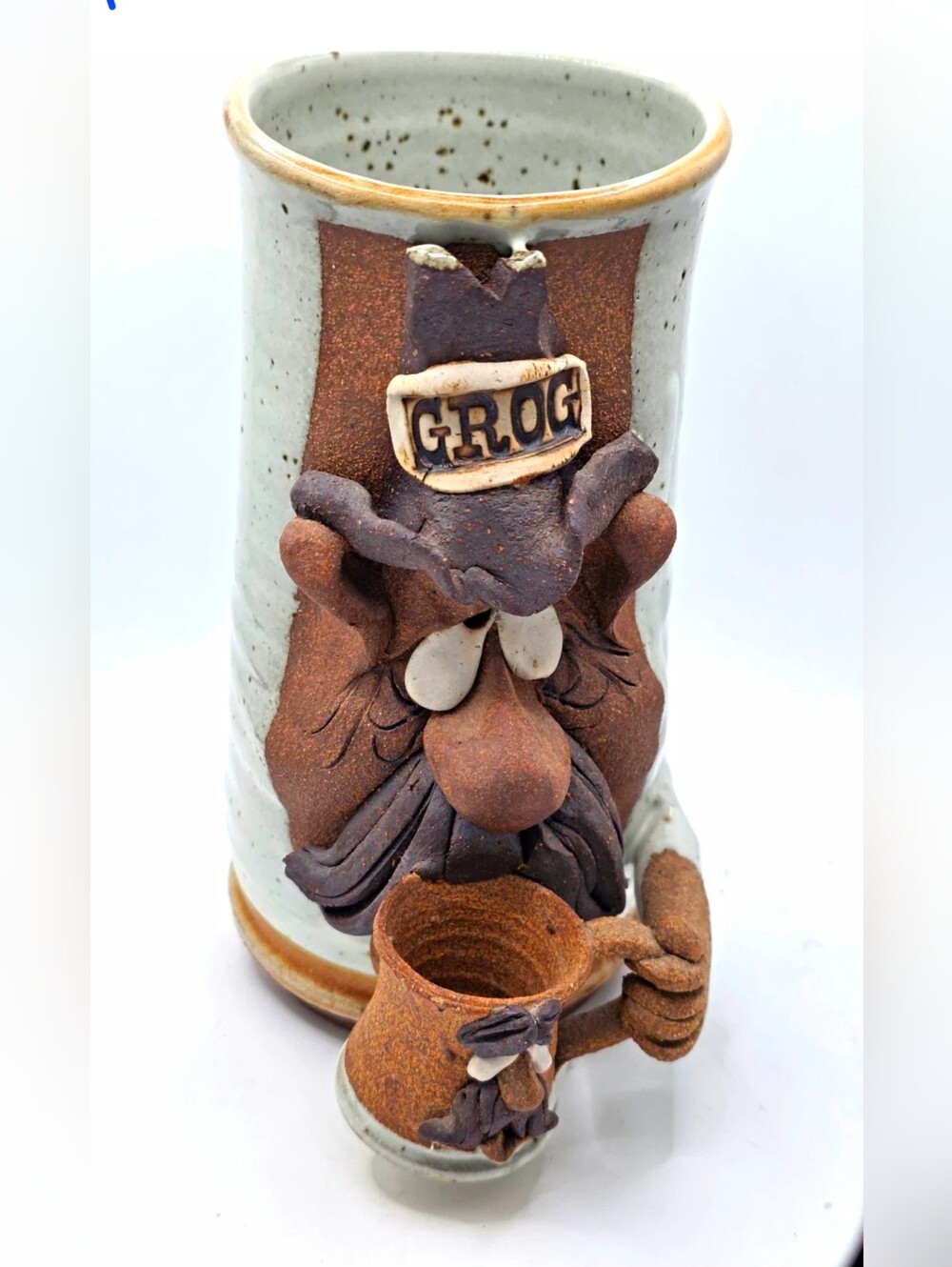 Vintage McMahon Studio Pottery Grog Ugly Face Stein Beer Mug Tankard 3D Cowboy 8